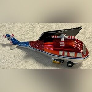 Christmas Ornament Glass Helicopter Patriotic Chopper Robert Stanley